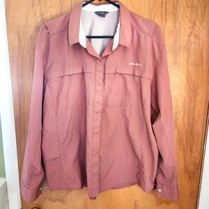 Women's Eddie Bauer Coral Vented Lightweight Guide Shirt SPF Snap Buttons